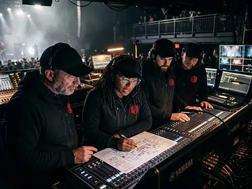 Prime AV crew working together as a team at a live event