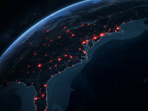 Map graphic representing Prime AV's event production reach along the East Coast