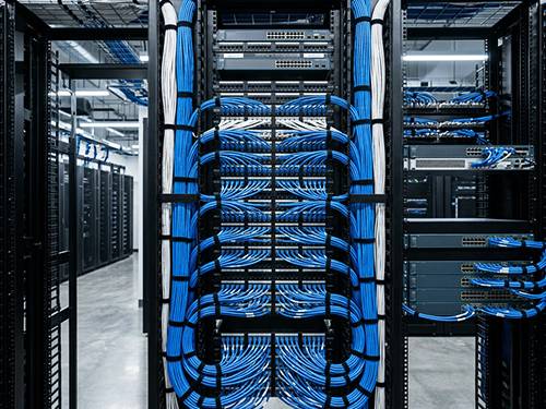 Server rack, IT infrastructure and neatly run structured cabling installed by Prime AV