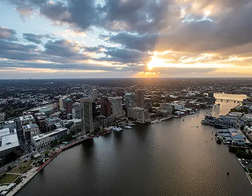Baltimore, Maryland scene representing Prime AV event production services