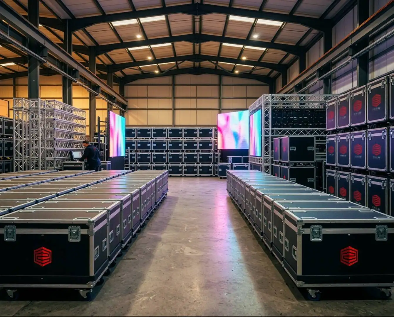 Prime AV warehouse of professional audio, lighting and video equipment and road cases