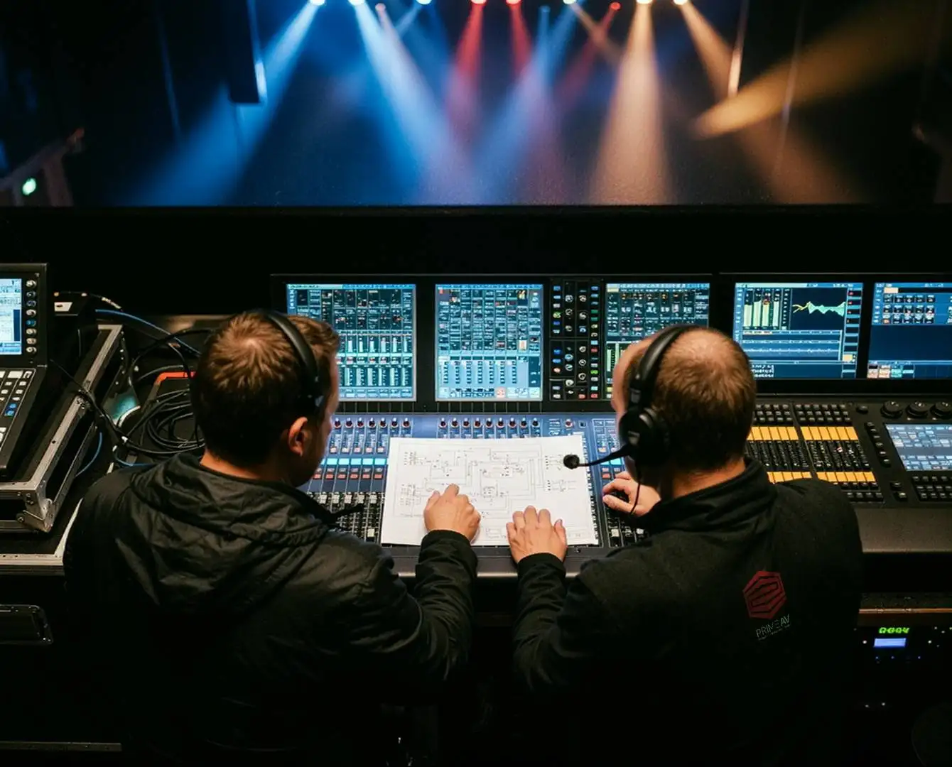 The Prime AV crew of AV technicians and event production staff at work