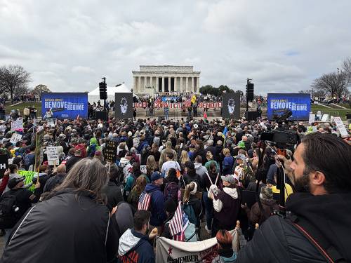 Outdoor political rally stage with large-scale sound produced by Prime AV