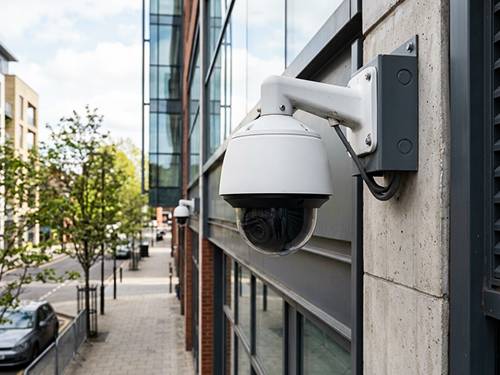 Access control panel and CCTV security cameras installed by Prime AV