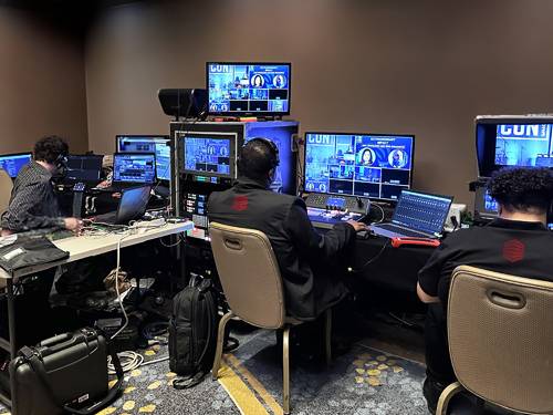 Live control room producing a webinar and virtual meeting broadcast in the Washington, DC area